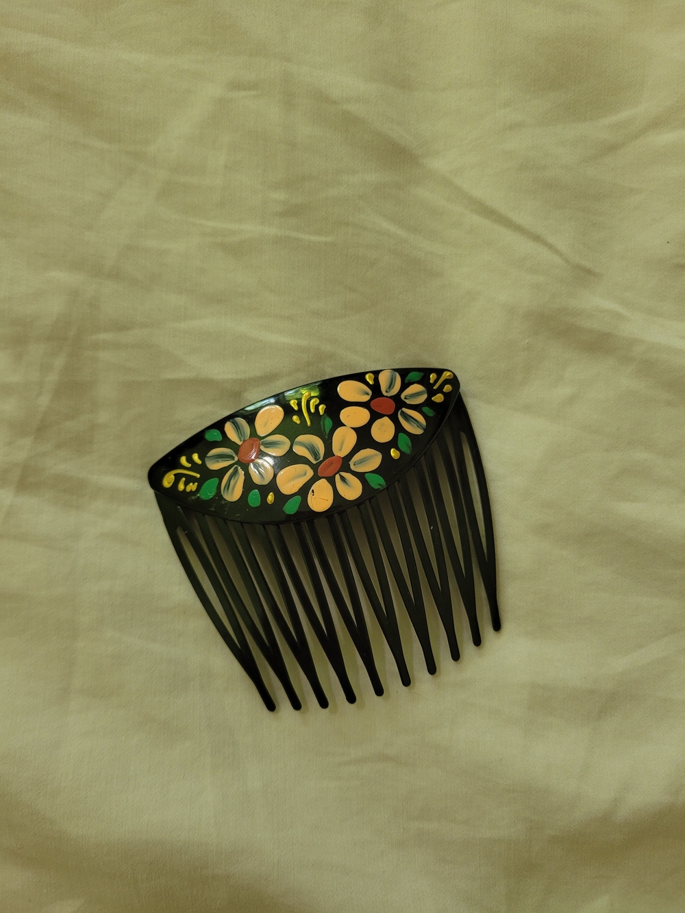 Hand-Painted Black Floral Hair Comb - Yellow Flower Accent - Picture 2 of 5